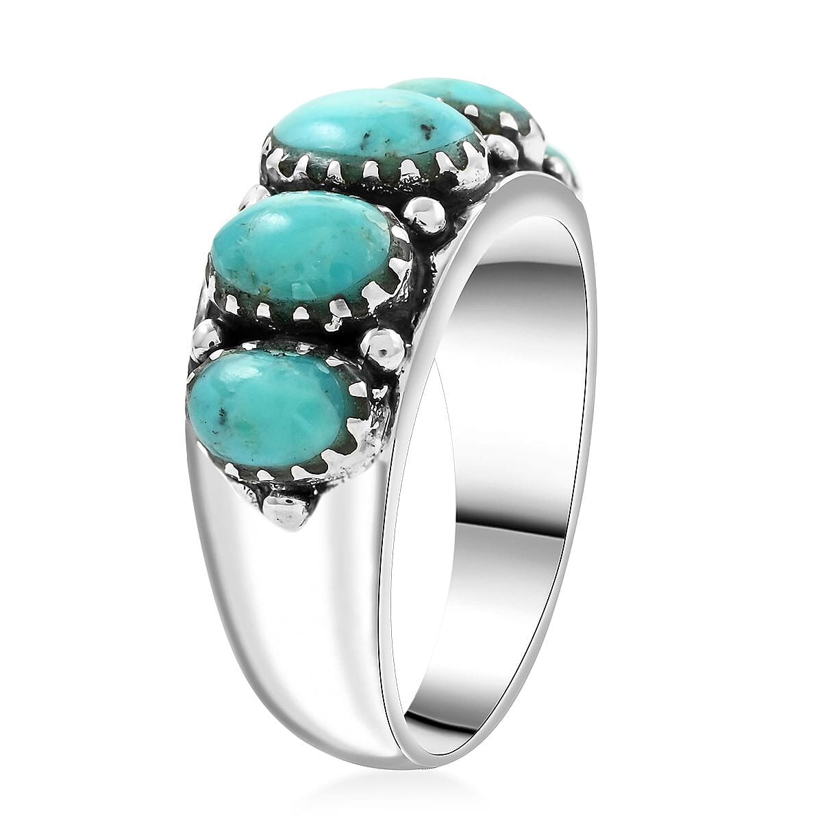 Santa Fe Style Turquoise Ring in Sterling Silver (Size 9.0) 8.00 ctw image number 3