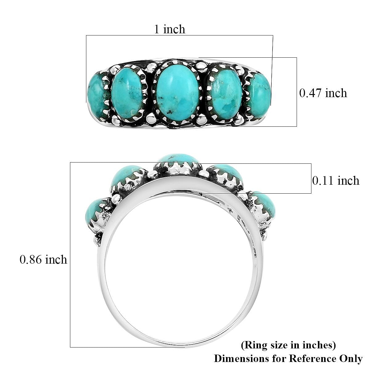 Santa Fe Style Turquoise Ring in Sterling Silver (Size 9.0) 8.00 ctw image number 4