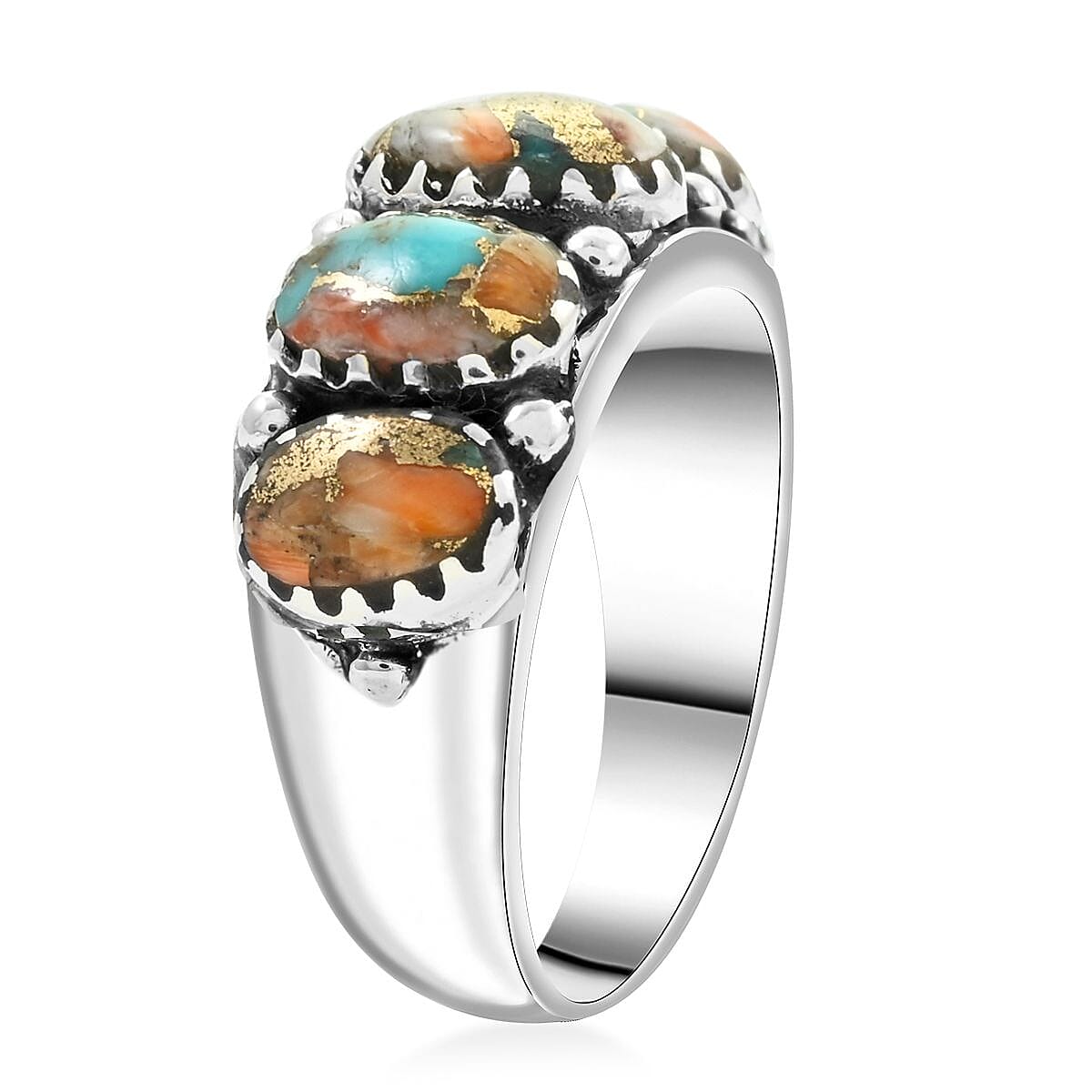 Santa Fe Style Spiny Turquoise Ring in Sterling Silver (Size 10.0) 7.30 ctw image number 3