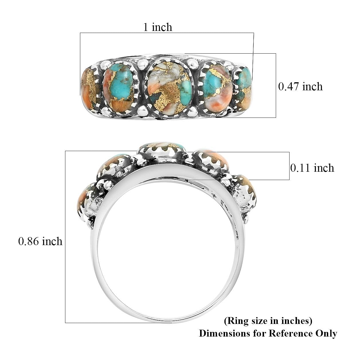Santa Fe Style Spiny Turquoise Ring in Sterling Silver (Size 10.0) 7.30 ctw image number 4