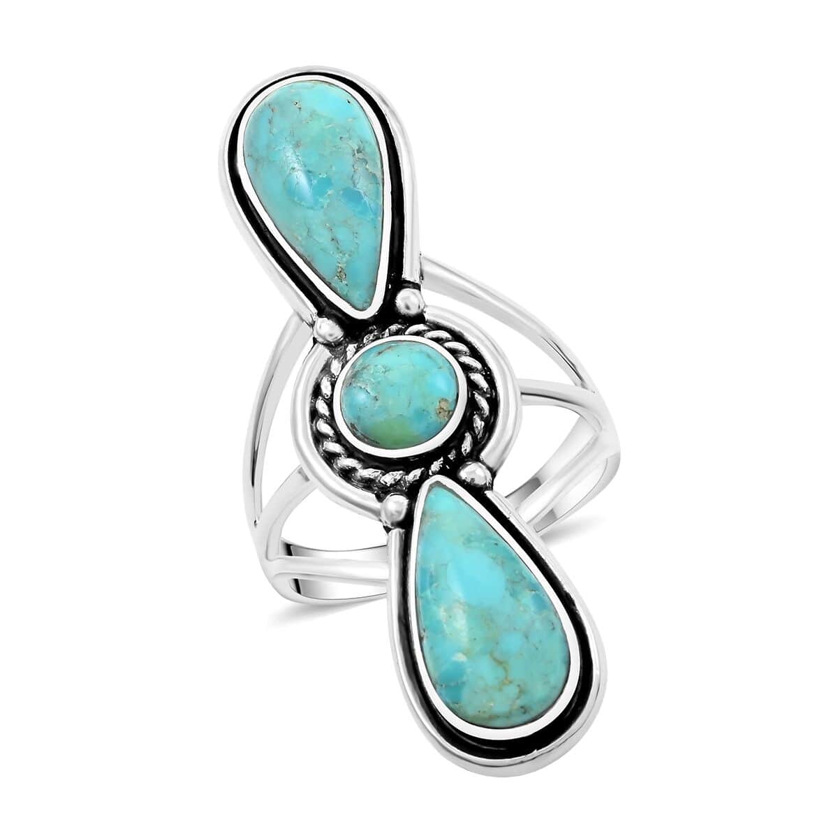 Santa Fe Style Kingman Turquoise Ring in Sterling Silver (Size 10.0) 15.00 ctw image number 0