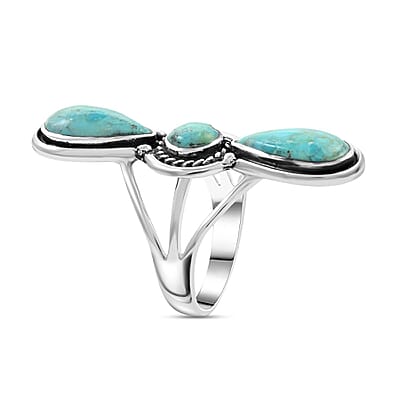 Santa Fe Style Kingman Turquoise Ring in Sterling Silver (Size 10.0) 15.00 ctw