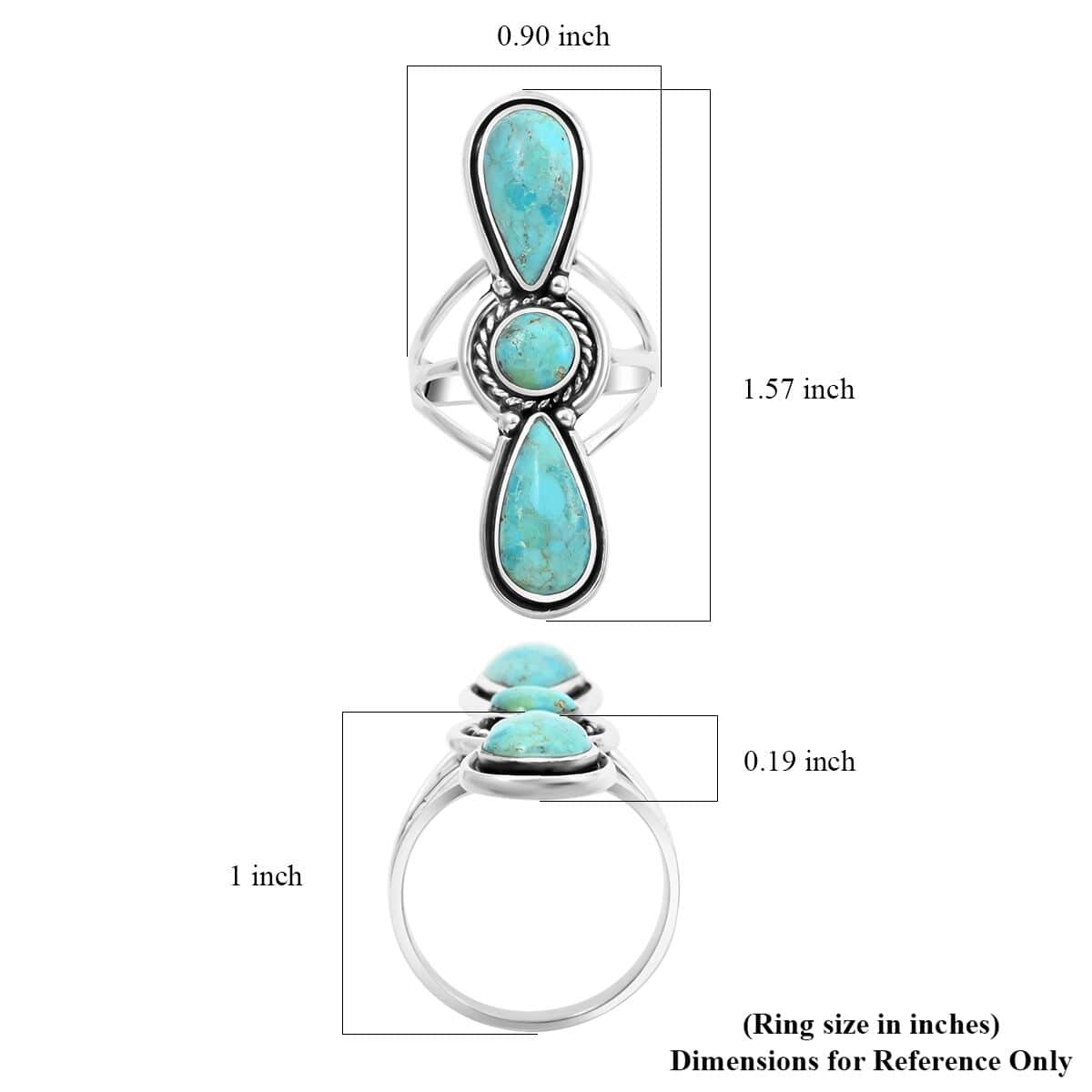 Santa Fe Style Kingman Turquoise Ring in Sterling Silver (Size 10.0) 15.00 ctw image number 4