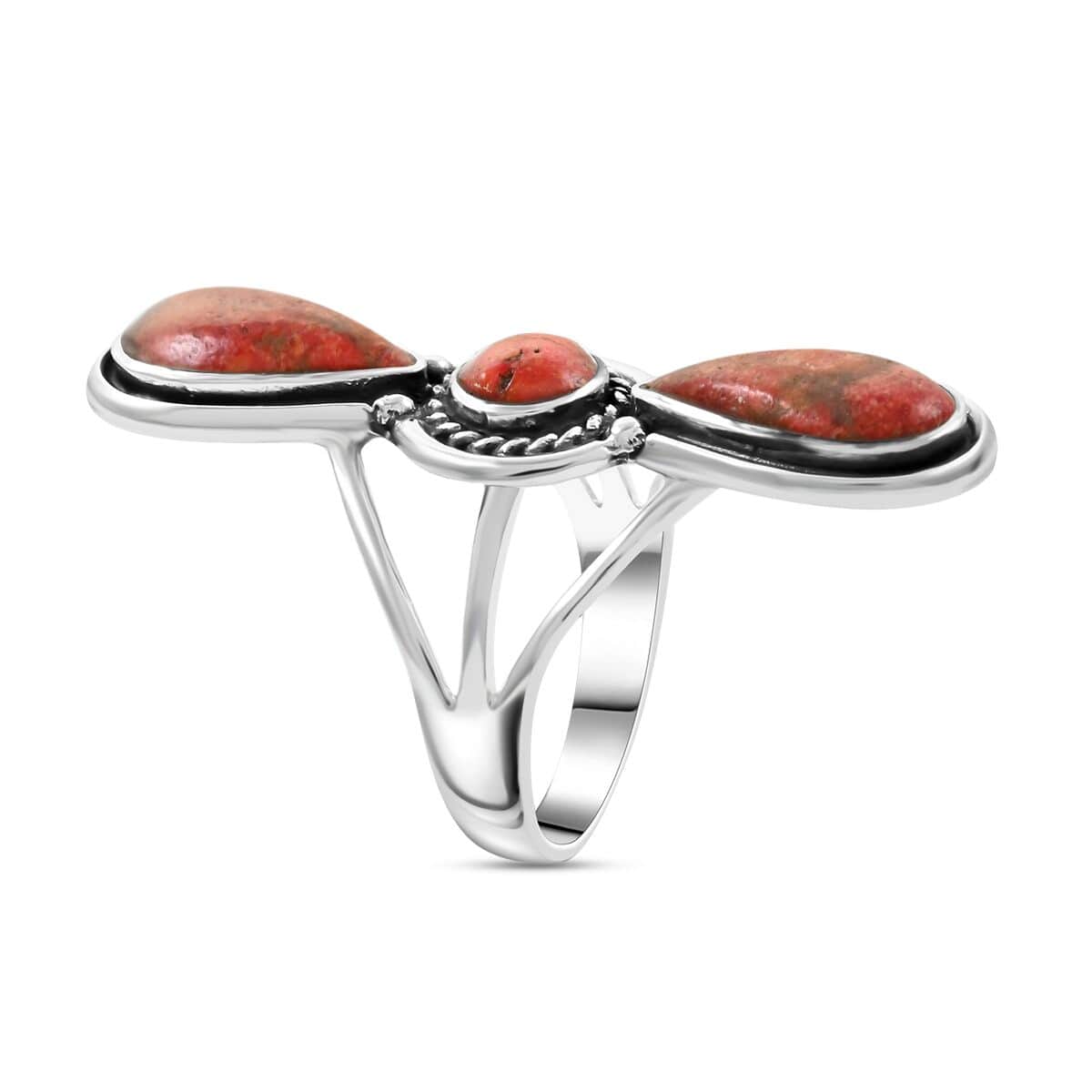 SANTA FE Style Red Coral Statement Ring in cheapest Sterling Silver 9.40 Grams Size 8 NWT