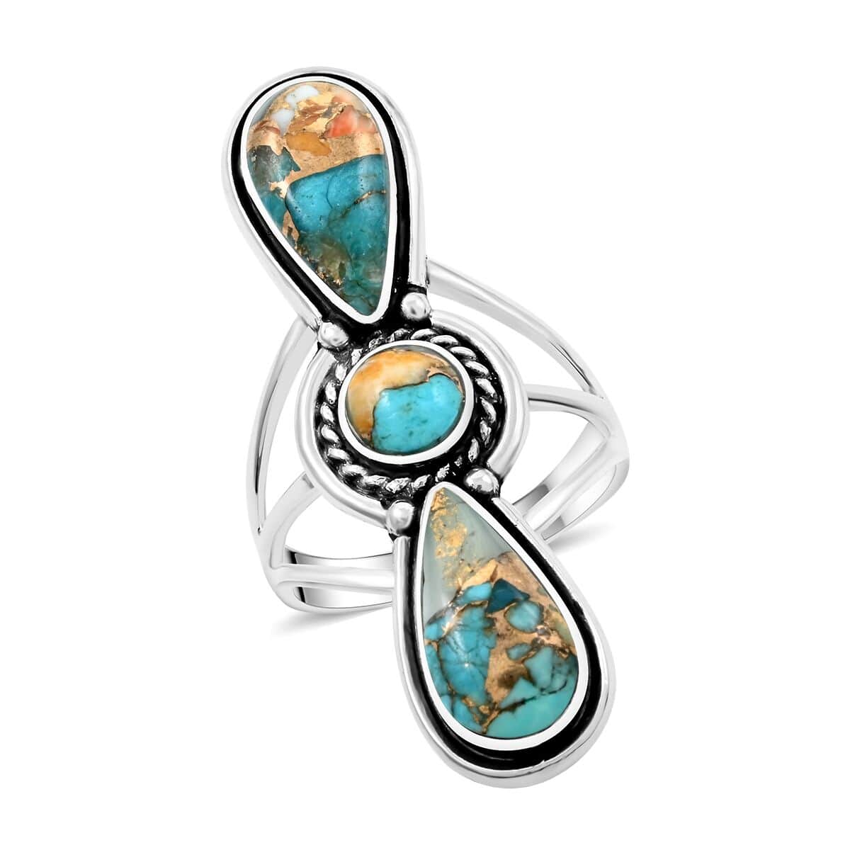 Santa Fe Style Spiny Turquoise Ring in Sterling Silver (Size 10.0) 12.50 ctw image number 0