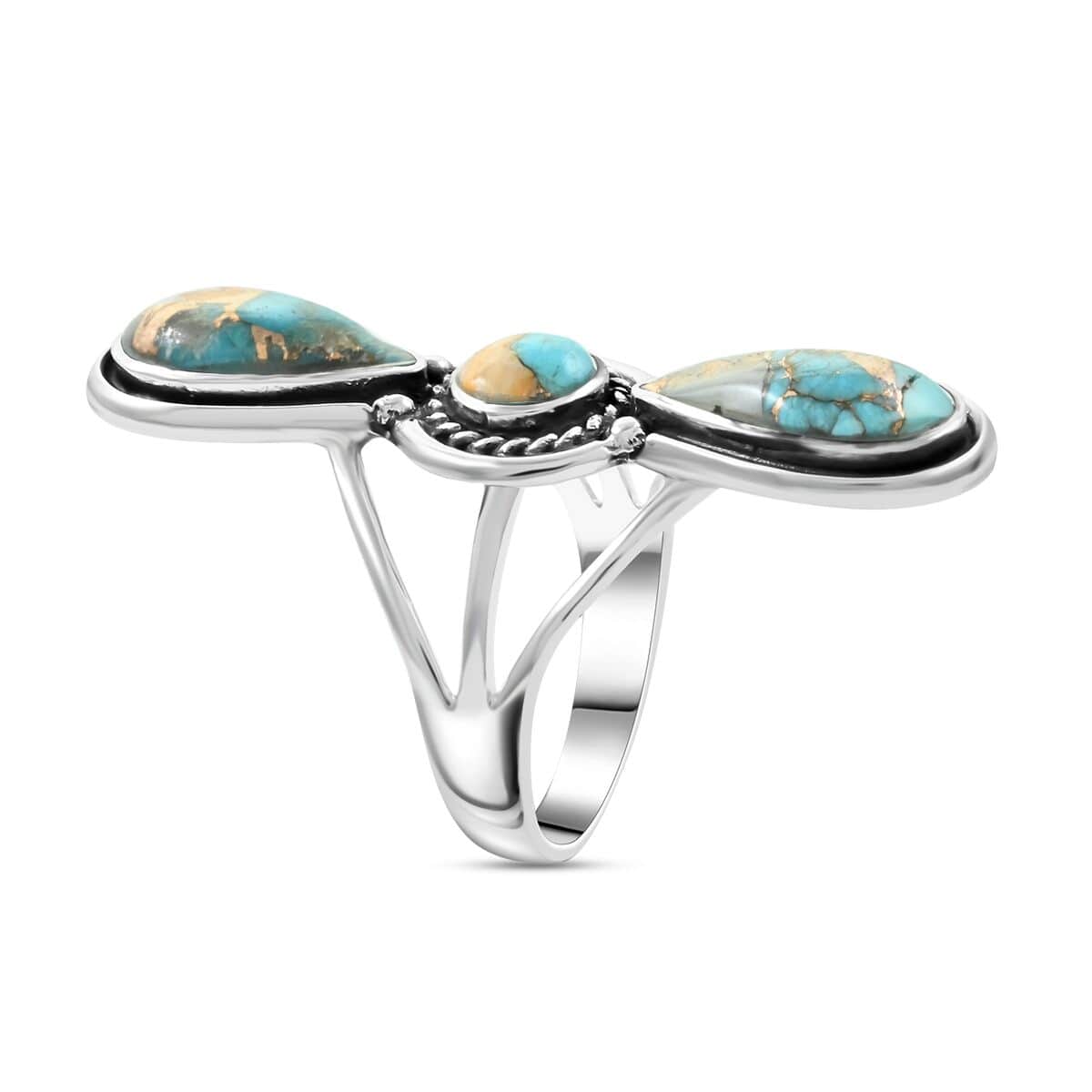 Santa Fe Style Spiny Turquoise Ring in Sterling Silver (Size 10.0) 12.50 ctw image number 3