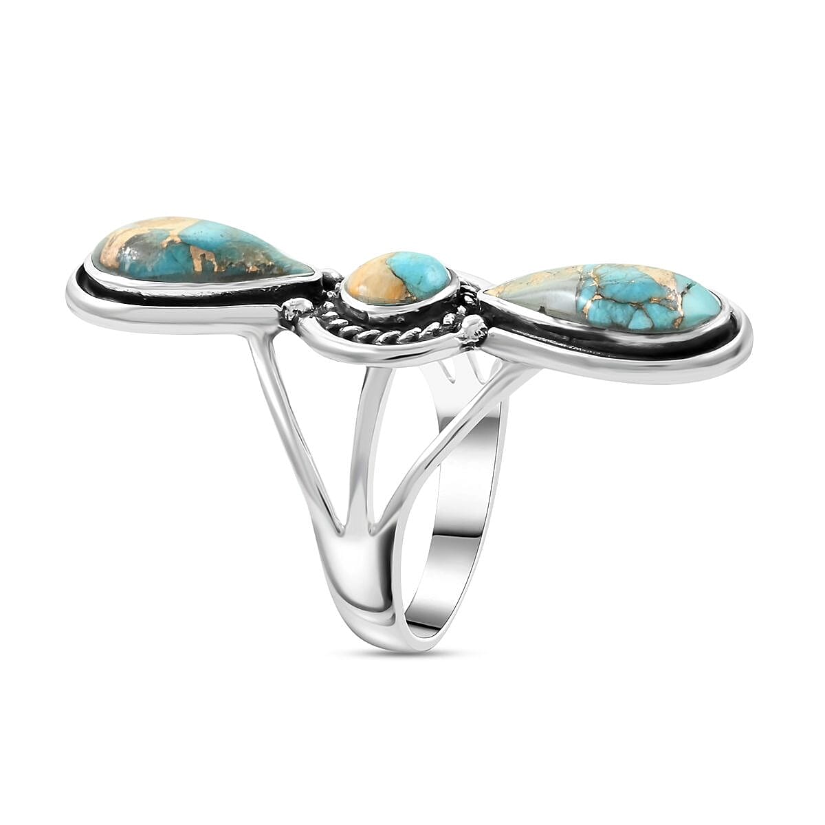 Santa Fe Style Spiny Turquoise Ring in Sterling Silver (Size 6.0) 12.50 ctw image number 3