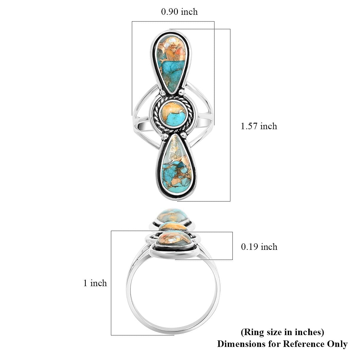 Santa Fe Style Spiny Turquoise Ring in Sterling Silver (Size 6.0) 12.50 ctw image number 4