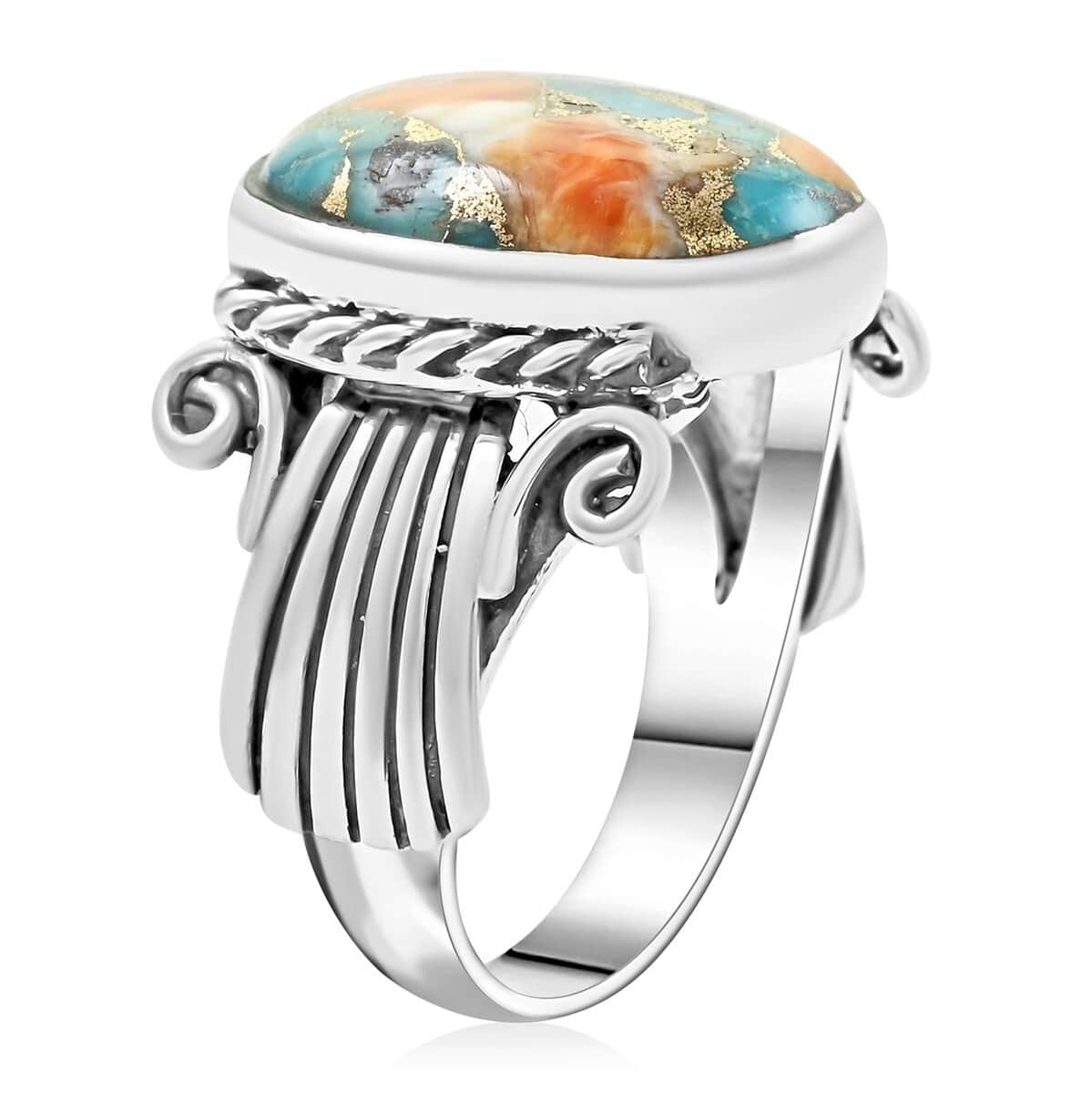 Santa Fe Style Spiny Turquoise Ring in Sterling Silver 9.30 ctw image number 3