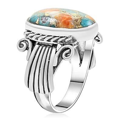 Santa Fe Style Spiny Turquoise 9.30 ctw Ring in Sterling Silver (Size 10.0)