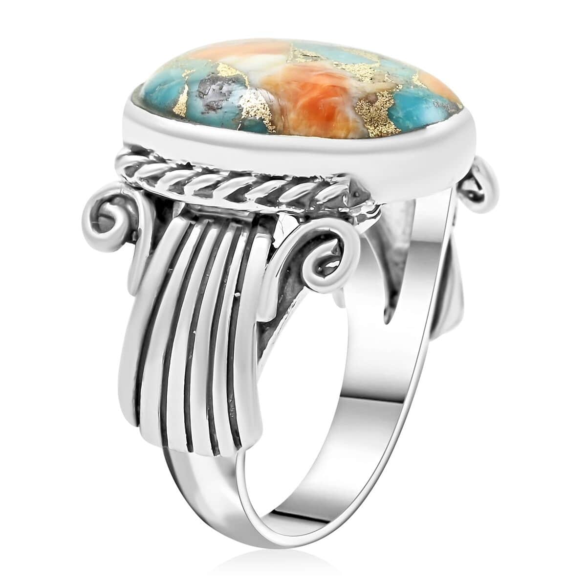 Santa Fe Style Spiny Turquoise 9.30 ctw Ring in Sterling Silver (Size 6.0) image number 3