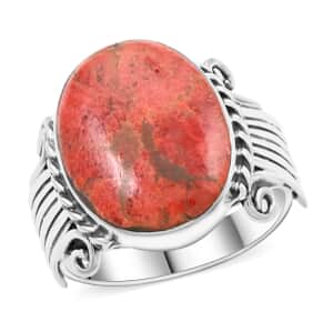 Santa Fe Style Red Coral Ring in Sterling Silver (Size 6.0)