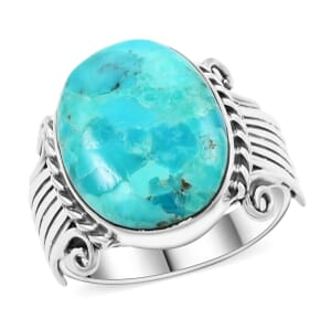 Santa Fe Style Kingman Turquoise 10.00 ctw Ring in Sterling Silver (Size 10.0)