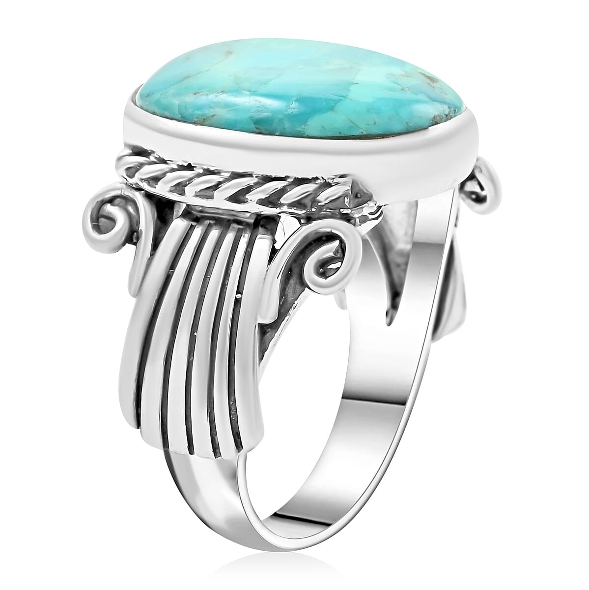 Santa Fe Style Kingman Turquoise 10.00 ctw Ring in Sterling Silver (Size 10.0) image number 3