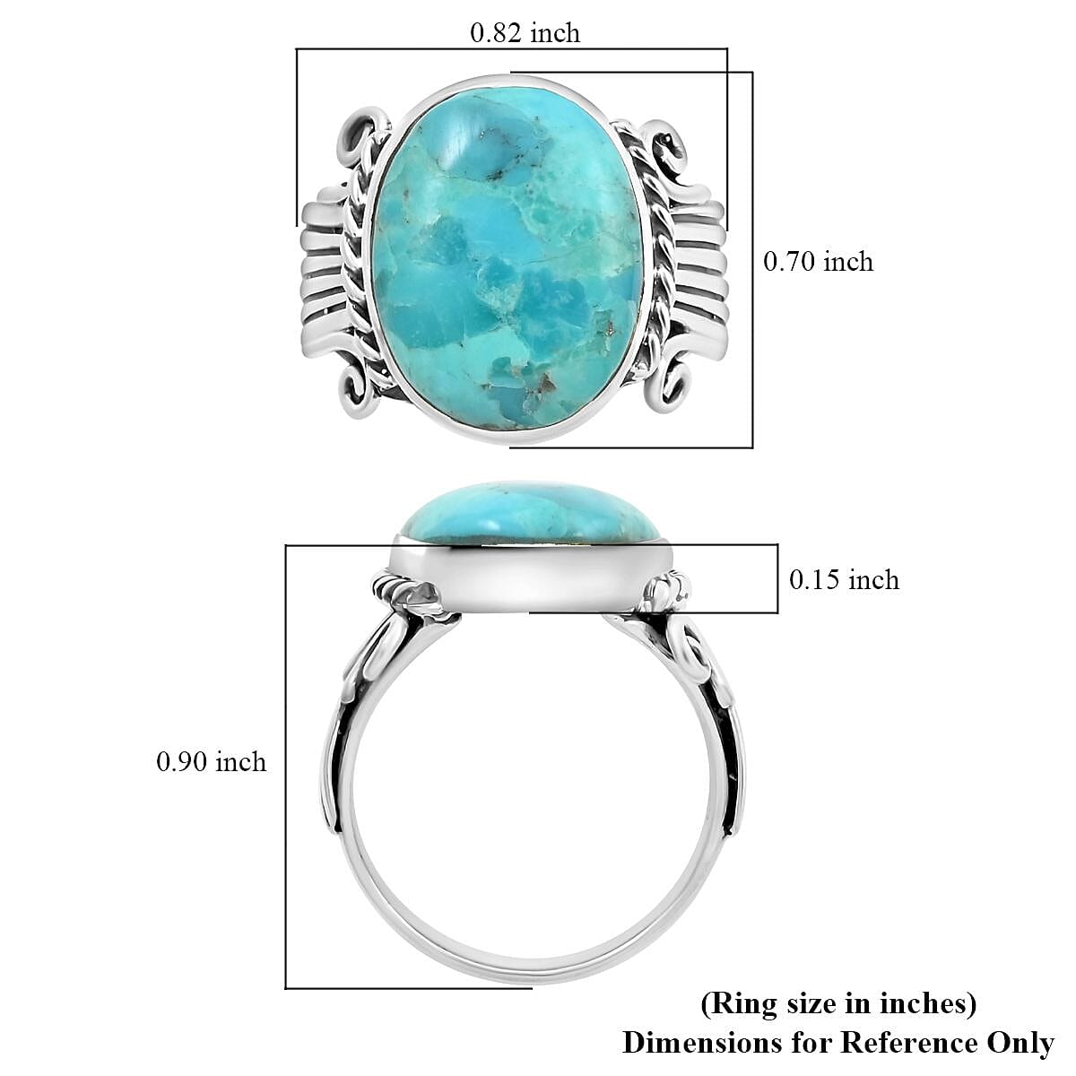 Santa Fe Style Kingman Turquoise 10.00 ctw Ring in Sterling Silver (Size 10.0) image number 4