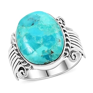 Santa Fe Style Kingman Turquoise Ring in Sterling Silver (Size 6.0) 12.50 ctw