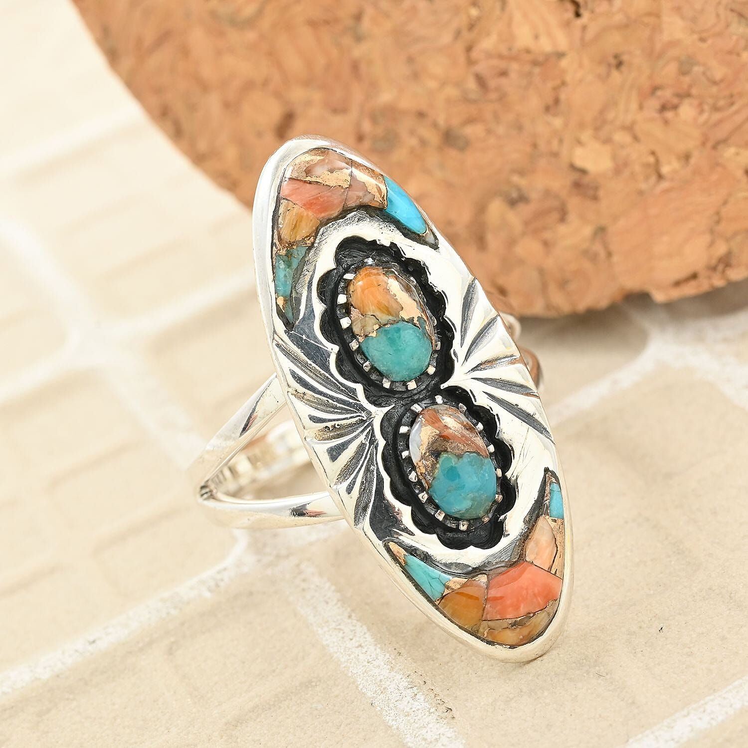 Buy Santa Fe Style Spiny Turquoise Ring in Sterling Silver