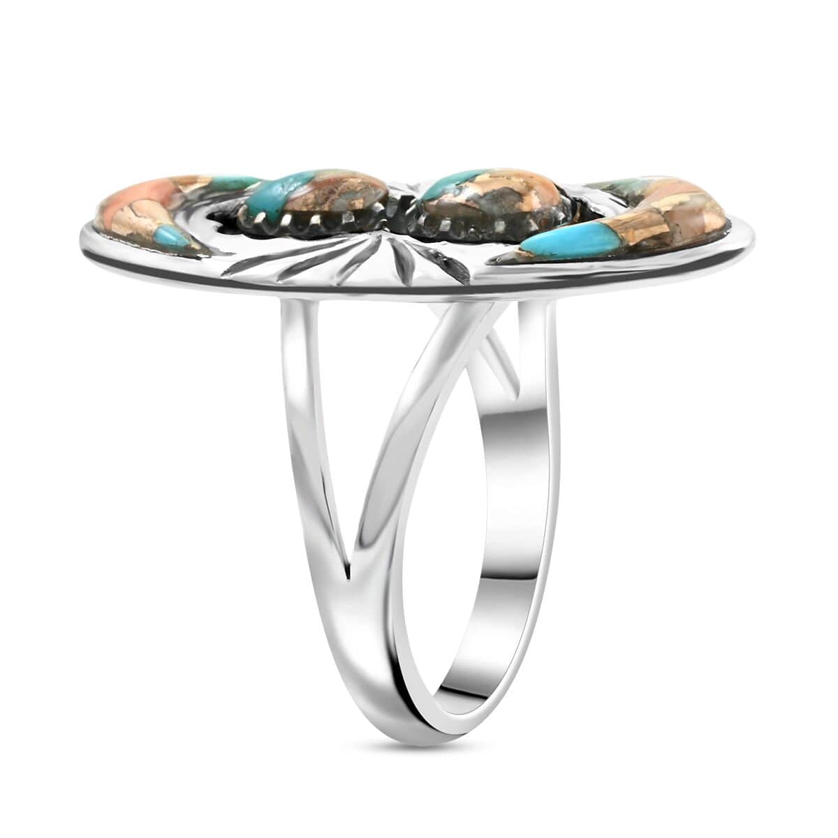 Santa Fe Style Spiny Turquoise Ring in Sterling Silver (Size 10.0) 9.10 ctw image number 3