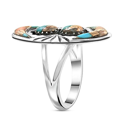 Santa Fe Style Spiny Turquoise Ring in Sterling Silver (Size 10.0) 9.10 ctw