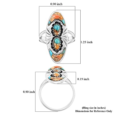 Santa Fe Style Spiny Turquoise Ring in Sterling Silver (Size 10.0) 9.10 ctw