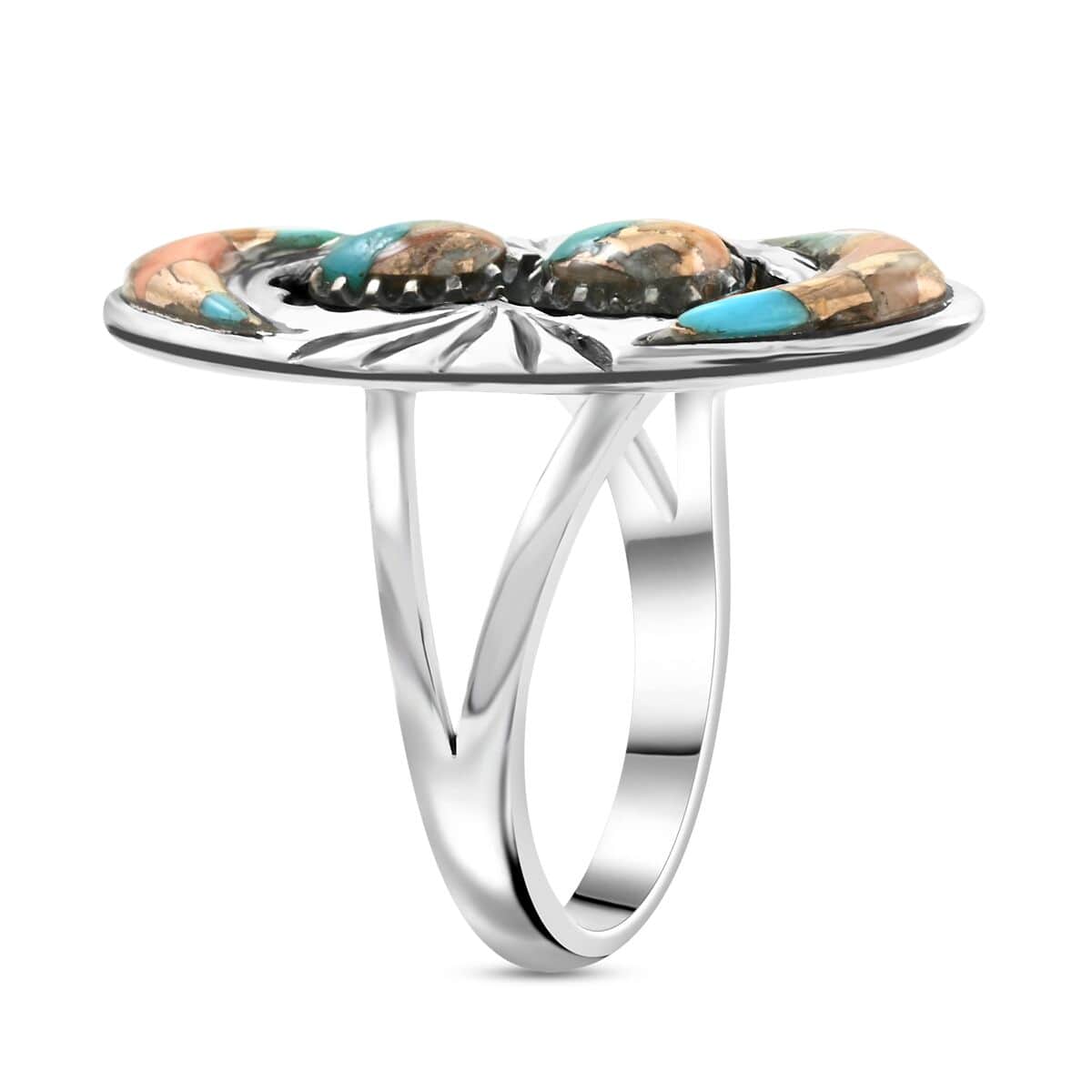 Santa Fe Style Spiny Turquoise Ring in Sterling Silver (Size 11.0) 9.10 ctw image number 3