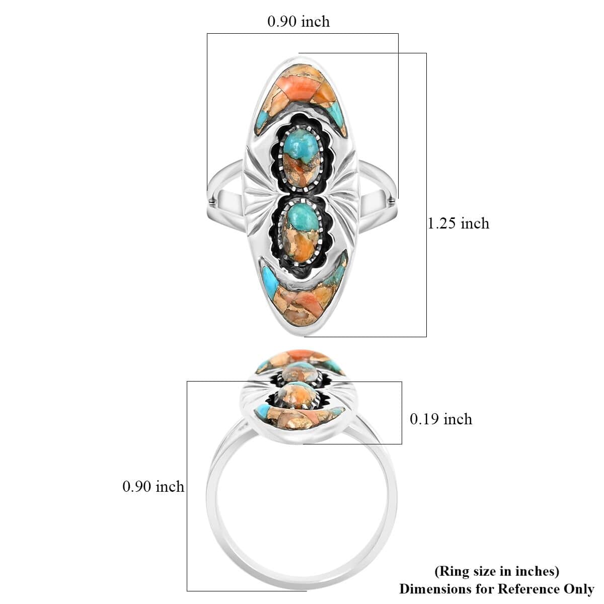 Santa Fe Style Spiny Turquoise Ring in Sterling Silver (Size 11.0) 9.10 ctw image number 4