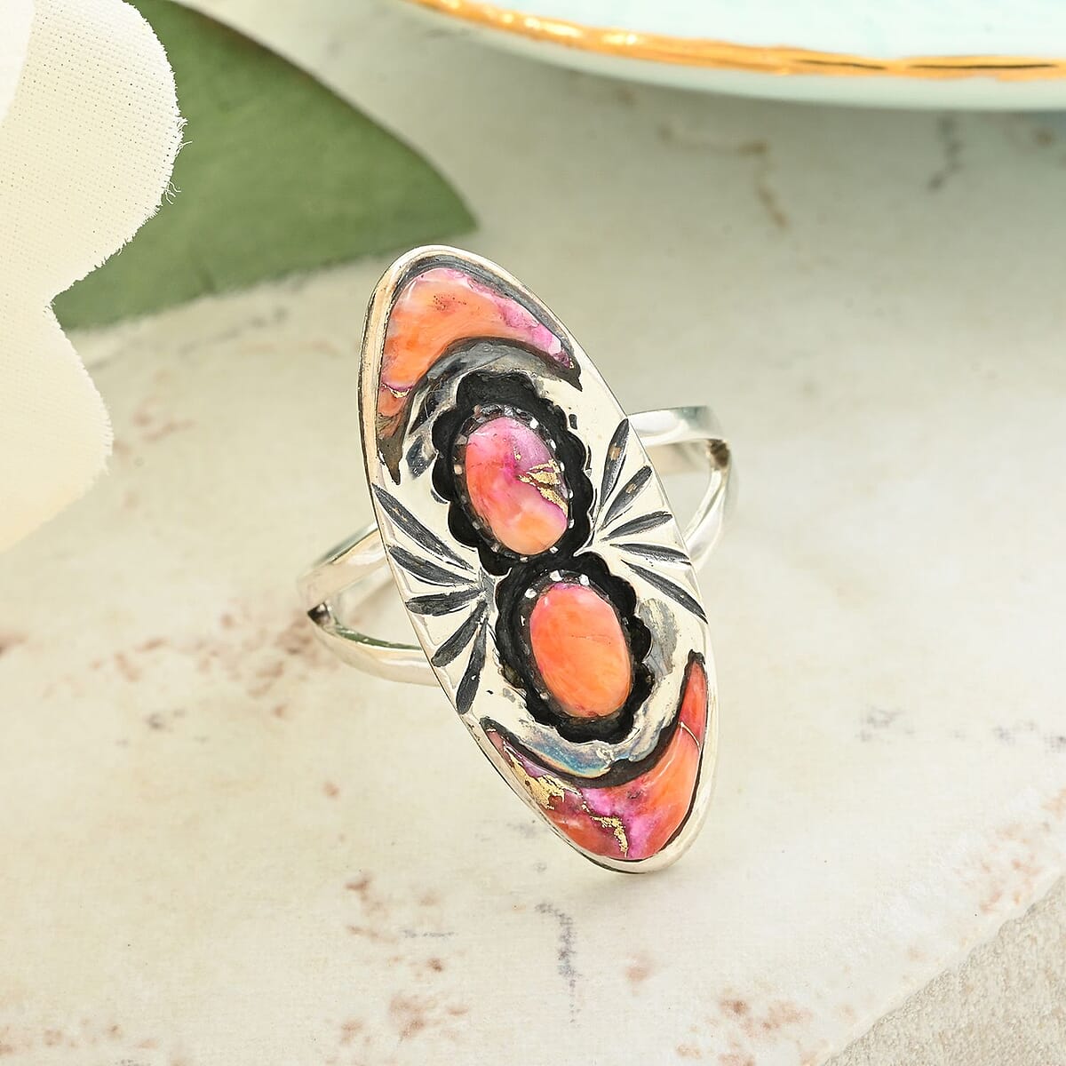 Santa Fe Style Multi Gemstone Ring in Sterling Silver (Size 11.0) 8.50 ctw image number 1