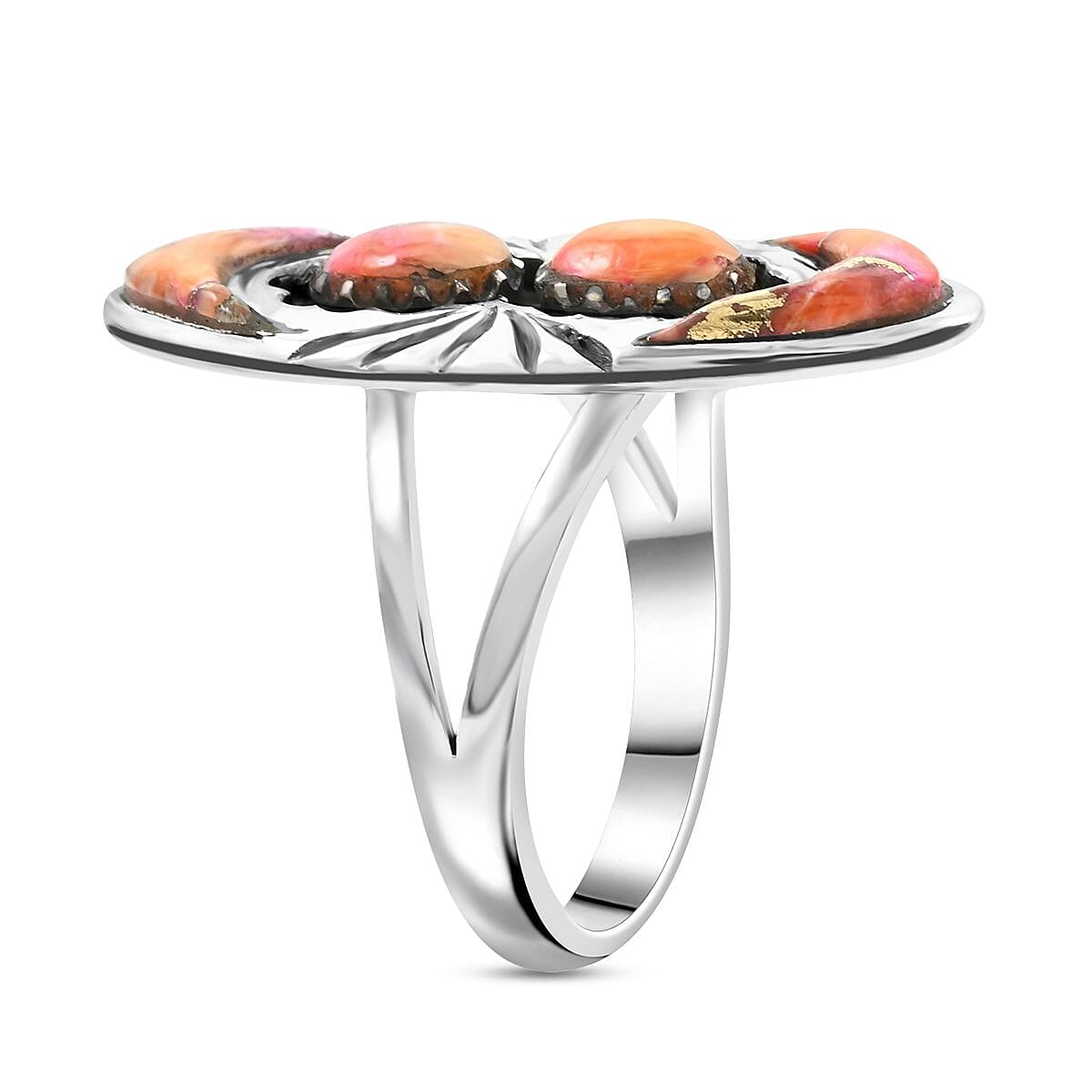 Santa Fe Style Multi Gemstone Ring in Sterling Silver (Size 11.0) 8.50 ctw image number 3