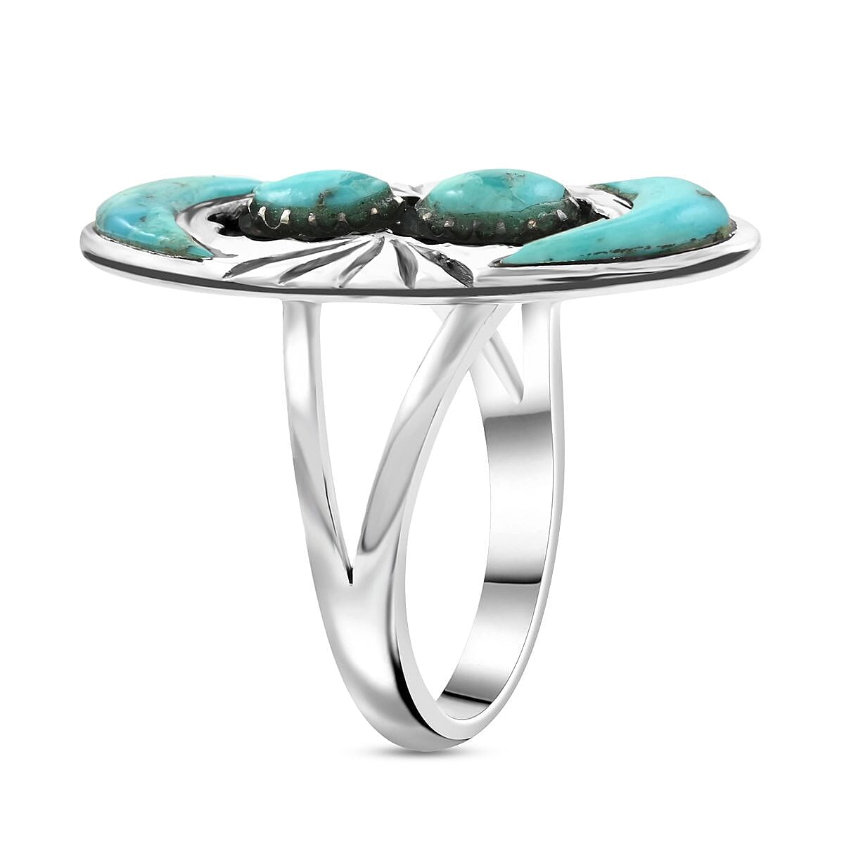 Santa Fe Style Kingman Turquoise Ring in Sterling Silver (Size 8.0) 10.00 ctw image number 3