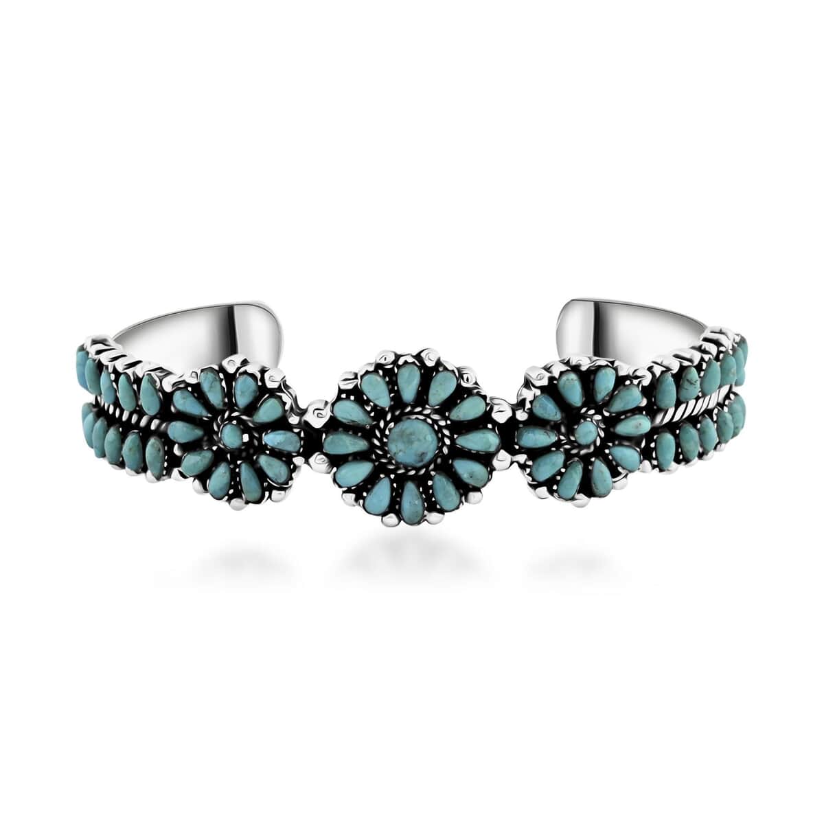 Santa Fe Style Kingman Turquoise Bracelet in Sterling Silver (6.50 In) 8.10 ctw image number 0