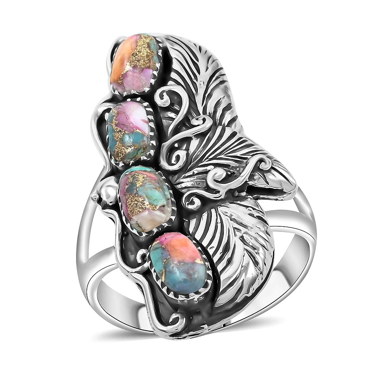 Santa Fe Style Multi Turquoise Ring in Sterling Silver (Size 10.0) 1.60 ctw image number 0