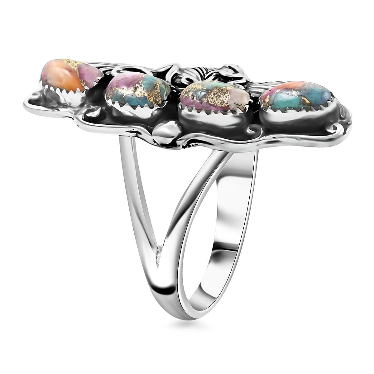 Santa Fe Style Multi Turquoise Ring in Sterling Silver (Size 8.0) 1.60 ctw image number 3