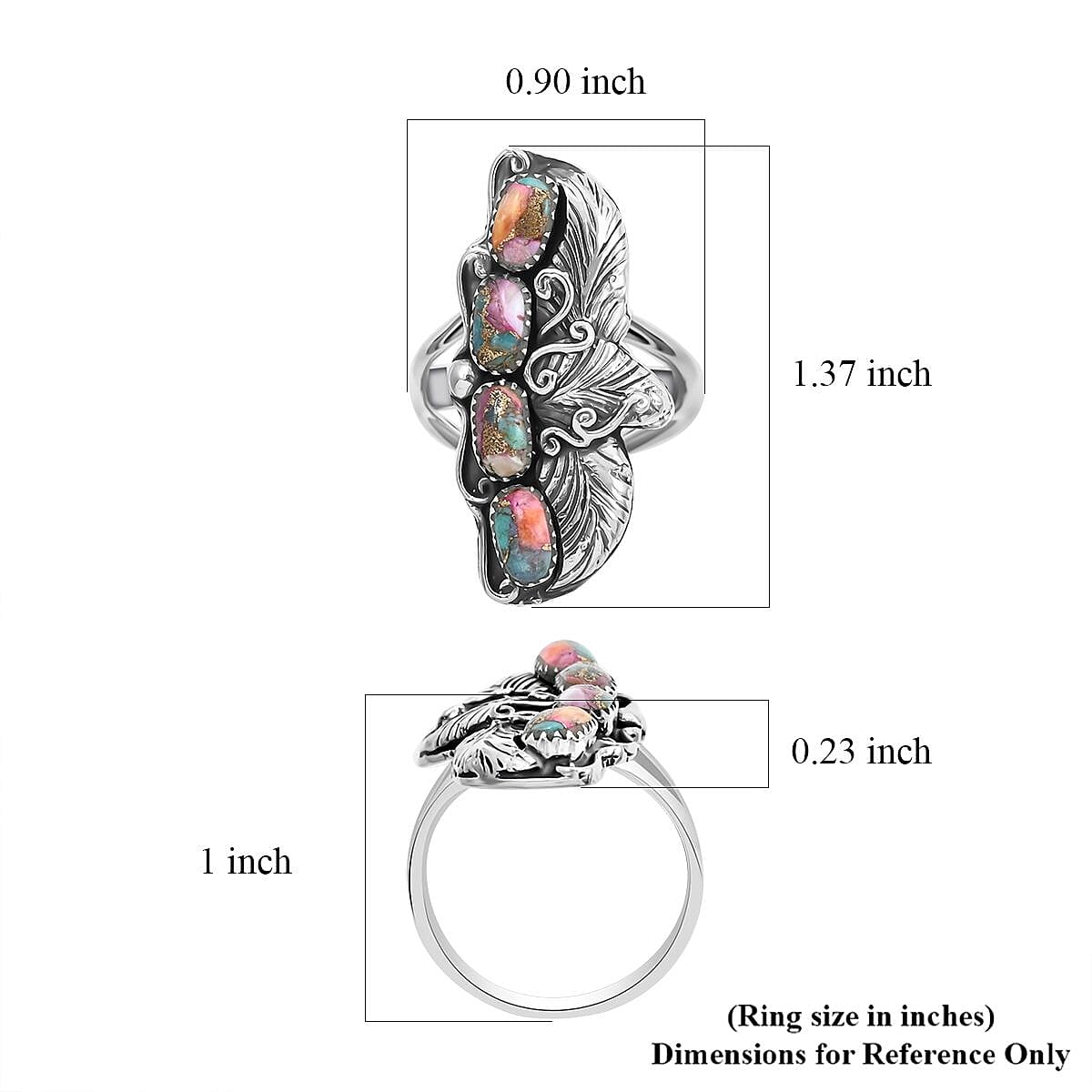 Santa Fe Style Multi Turquoise Ring in Sterling Silver (Size 8.0) 1.60 ctw image number 4