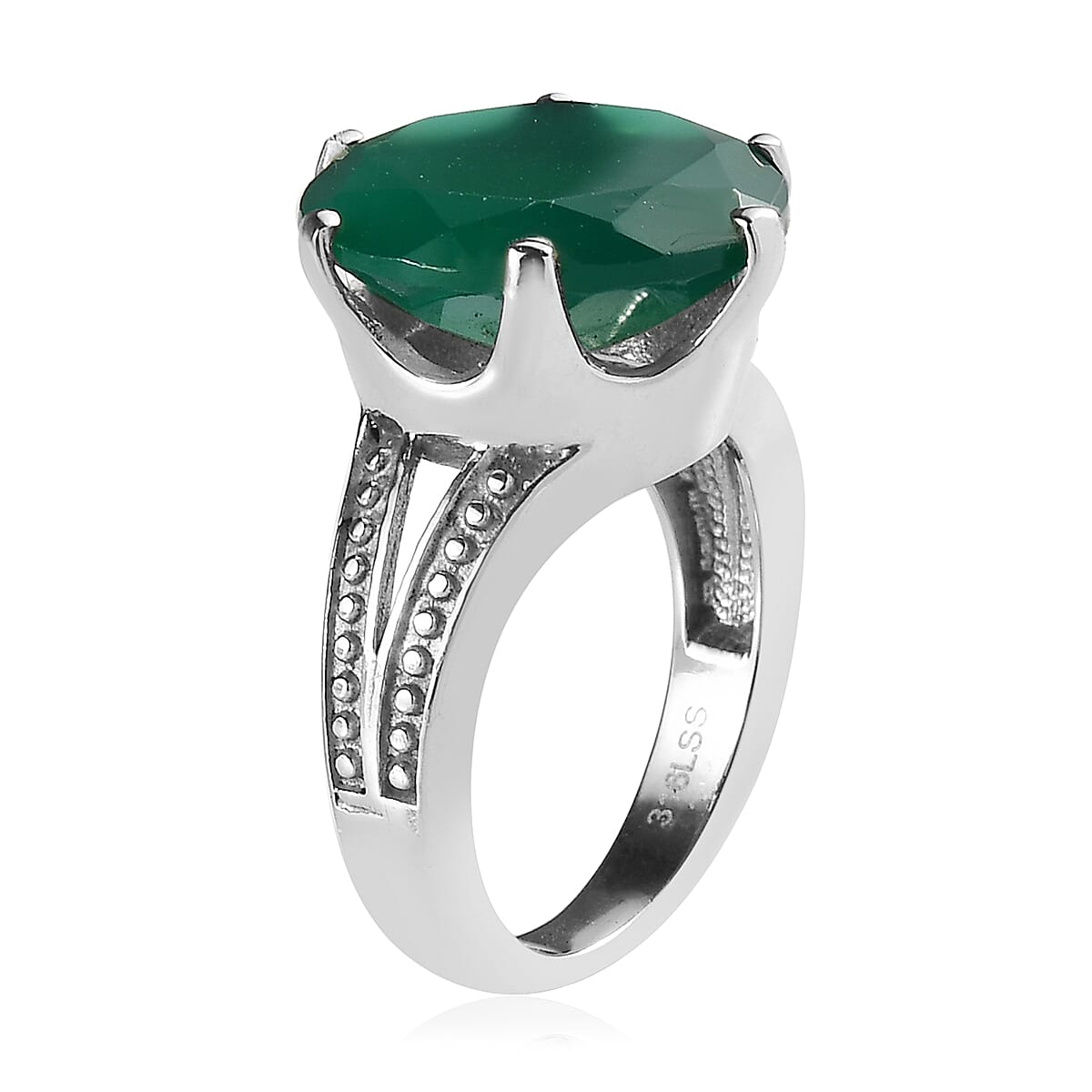 Green Onyx 9.10 ctw Solitaire Ring in Stainless Steel (Size 5.0) image number 3