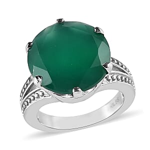Green Onyx 9.10 ctw Solitaire Ring in Stainless Steel (Size 7.0)