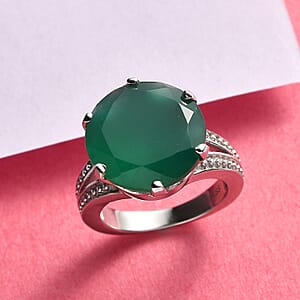 Green Onyx 9.10 ctw Solitaire Ring in Stainless Steel (Size 7.0)