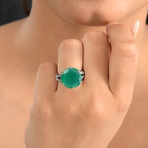 Green Onyx 9.10 ctw Solitaire Ring in Stainless Steel (Size 7.0)