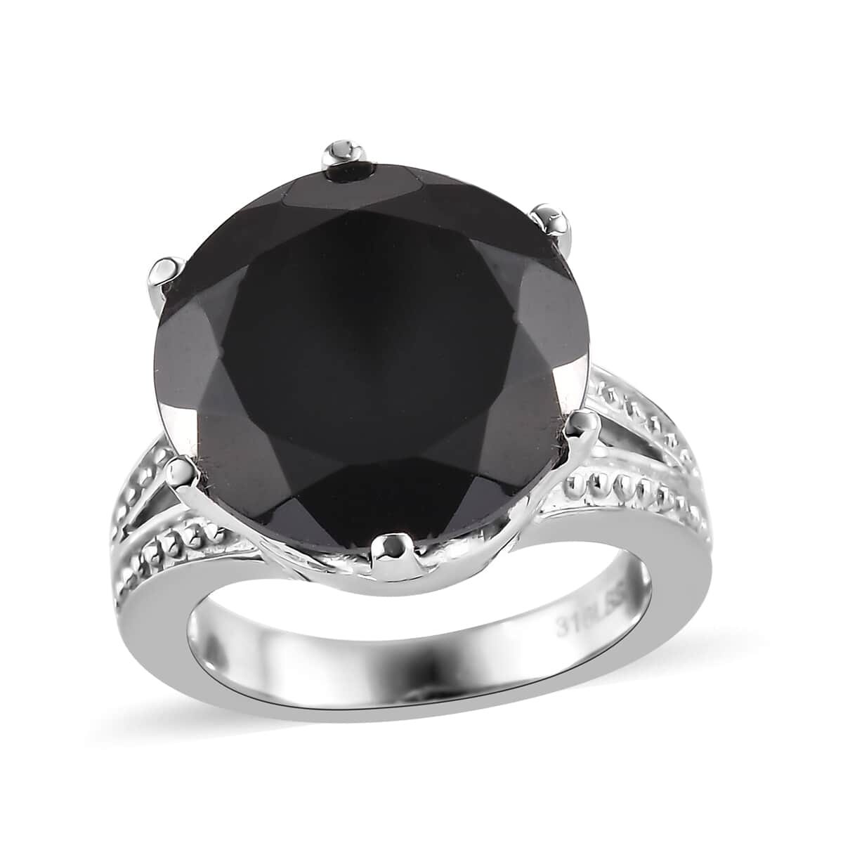 Thai Black Spinel 13.85 ctw Solitaire Ring in Stainless Steel (Size 6.0) image number 0