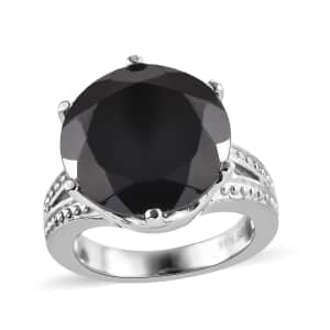 Thai Black Spinel 13.85 ctw Solitaire Ring in Stainless Steel (Size 6.0)