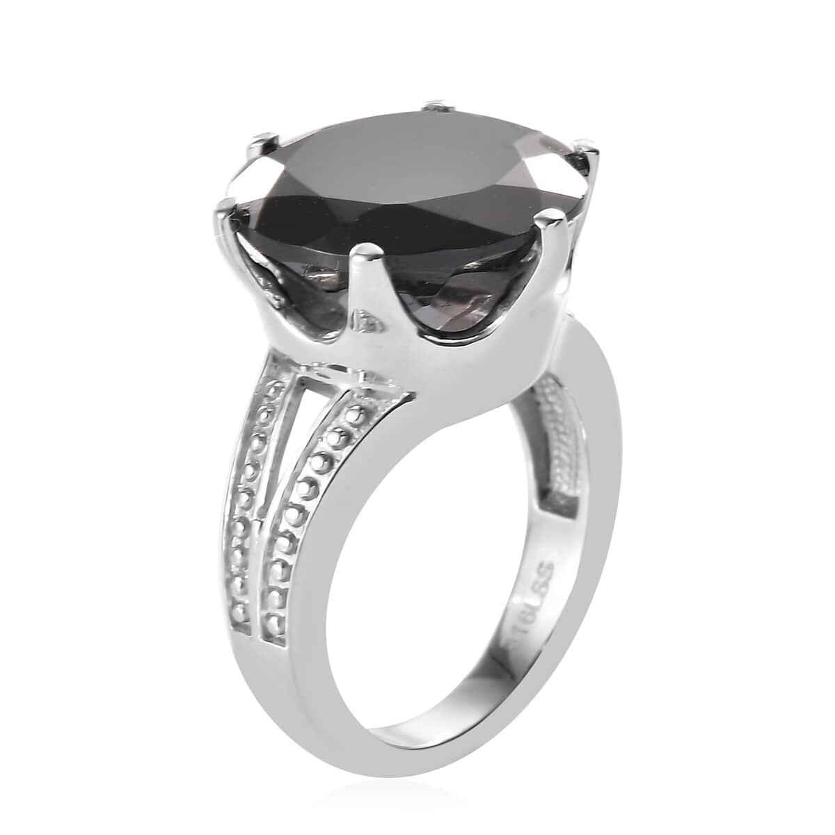 Thai Black Spinel 13.85 ctw Solitaire Ring in Stainless Steel (Size 6.0) image number 3