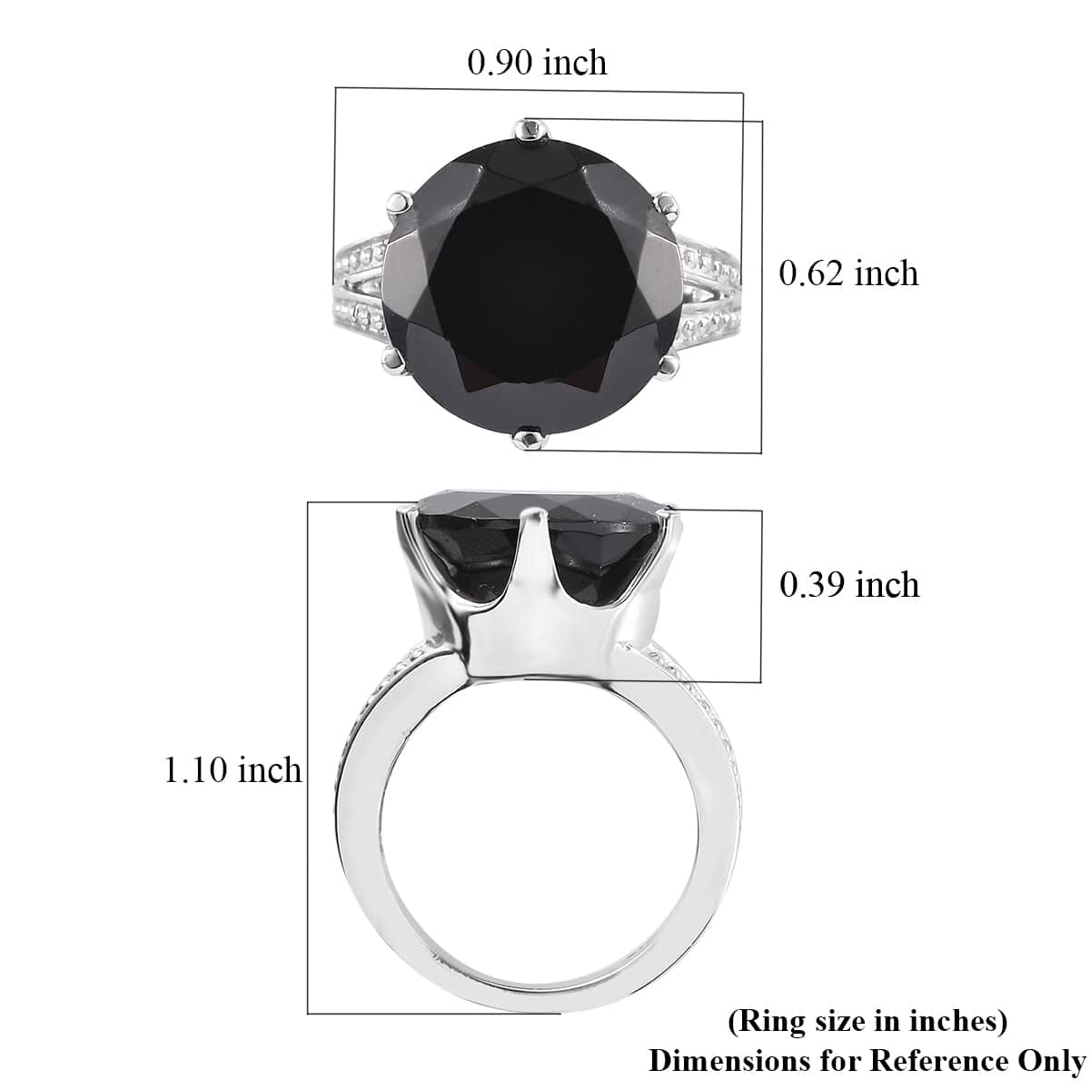 Thai Black Spinel 13.85 ctw Solitaire Ring in Stainless Steel (Size 6.0) image number 5