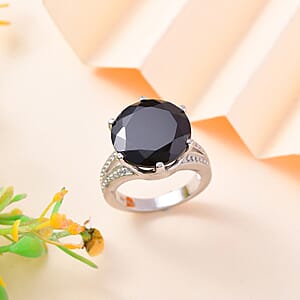 Thai Black Spinel 13.85 ctw Solitaire Ring in Stainless Steel (Size 9.0)