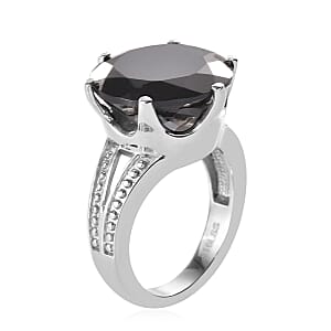 Thai Black Spinel 13.85 ctw Solitaire Ring in Stainless Steel (Size 9.0)