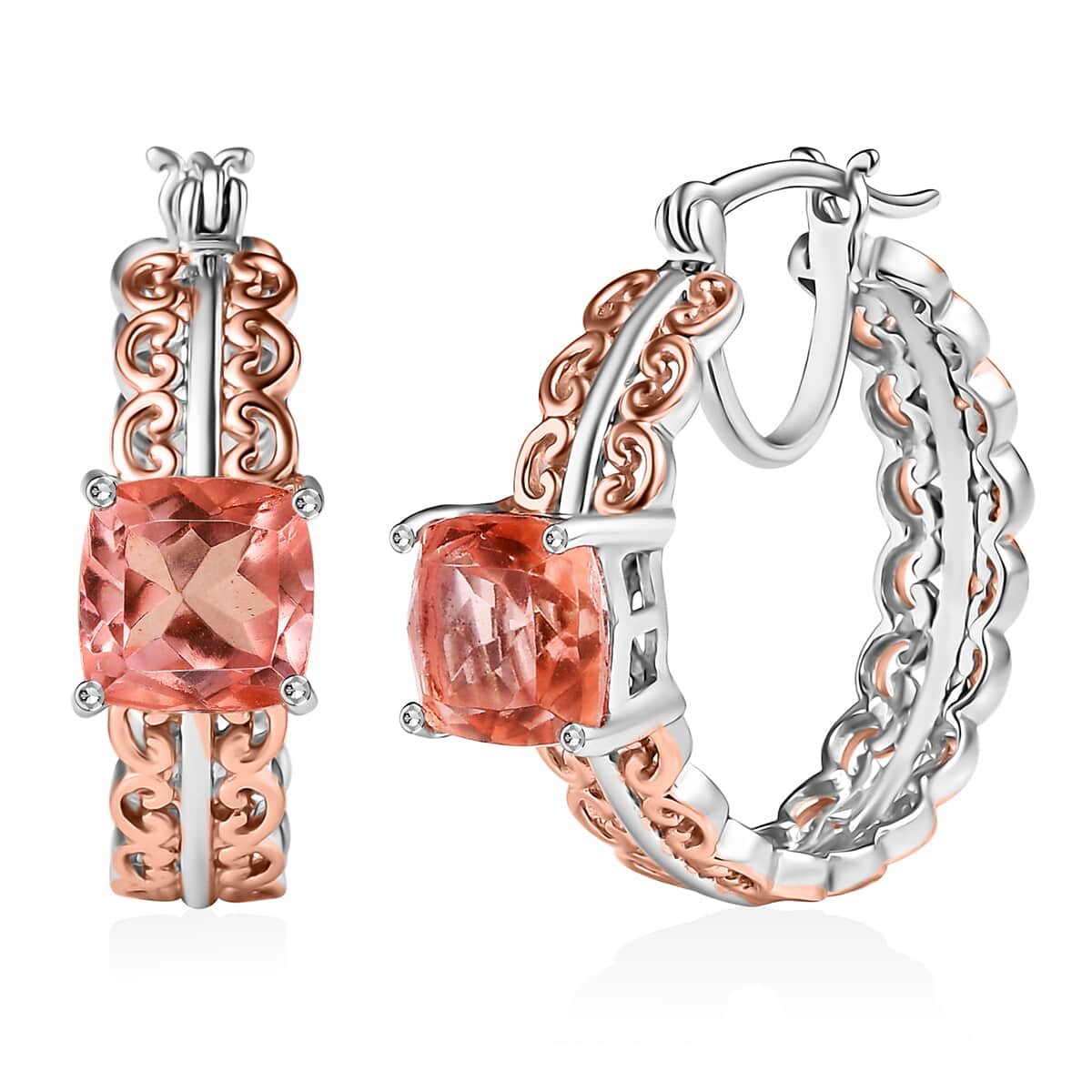 Karis Morganique Quartz (Triplet) 5.15 ctw Hoop Earrings in 18K Rose Gold Plated image number 0