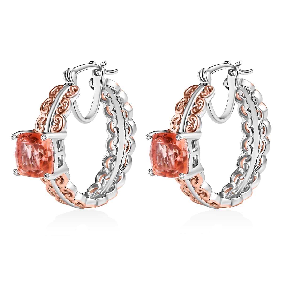 Karis Morganique Quartz (Triplet) 5.15 ctw Hoop Earrings in 18K Rose Gold Plated image number 3