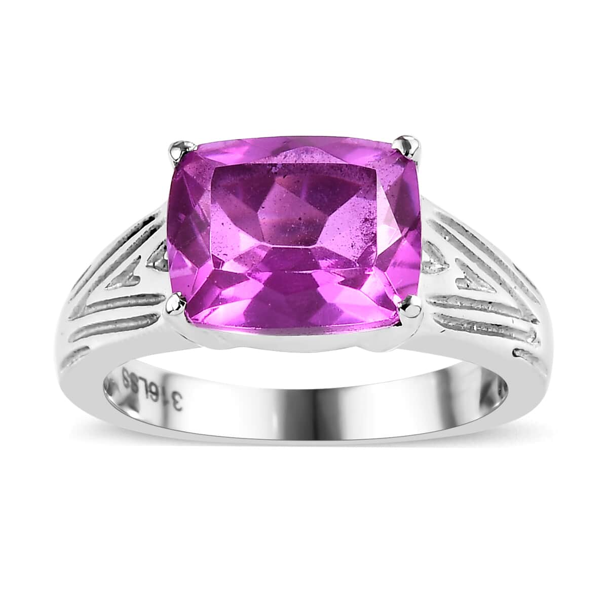 Radiant Orchid Quartz (Triplet) 3.35 ctw Solitaire Ring in Stainless Steel image number 0