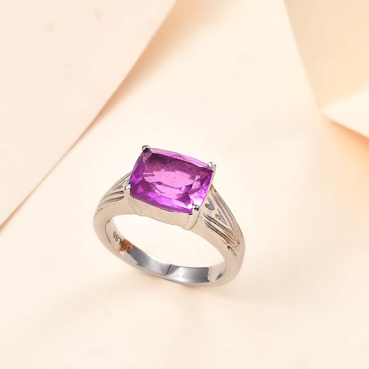 Radiant Orchid Quartz (Triplet) 3.35 ctw Solitaire Ring in Stainless Steel image number 1