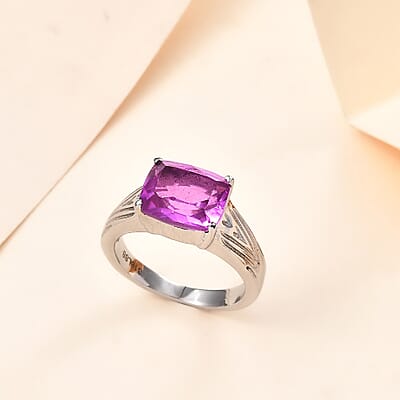 Radiant Orchid Quartz (Triplet) 3.35 ctw Solitaire Ring in Stainless Steel (Size 10.0)