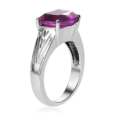 Radiant Orchid Quartz (Triplet) 3.35 ctw Solitaire Ring in Stainless Steel (Size 10.0)