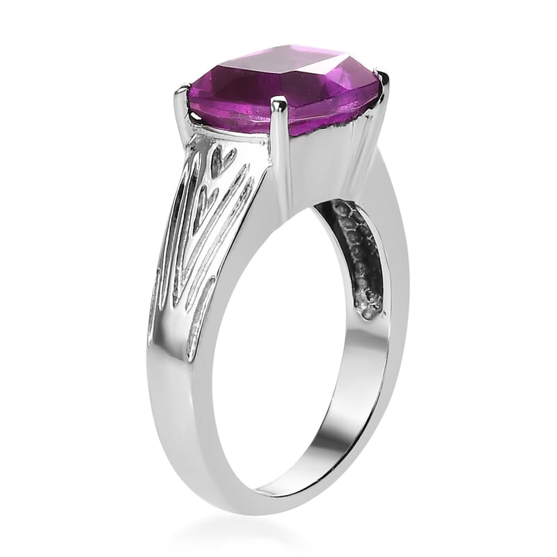 Radiant Orchid Quartz (Triplet) 3.35 ctw Solitaire Ring in Stainless Steel (Size 10.0)